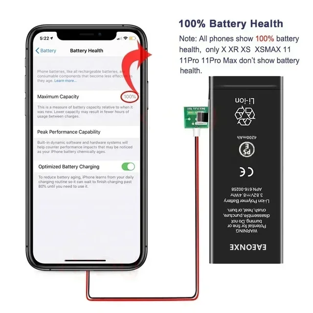 Оригинальный 0-тактный сменный аккумулятор для iPhone 5 5S SE 6 6S 7 8 Plus X XR XS Max 11 12 13 14 Pro max mini аккумулятор для мобильного телефона 4