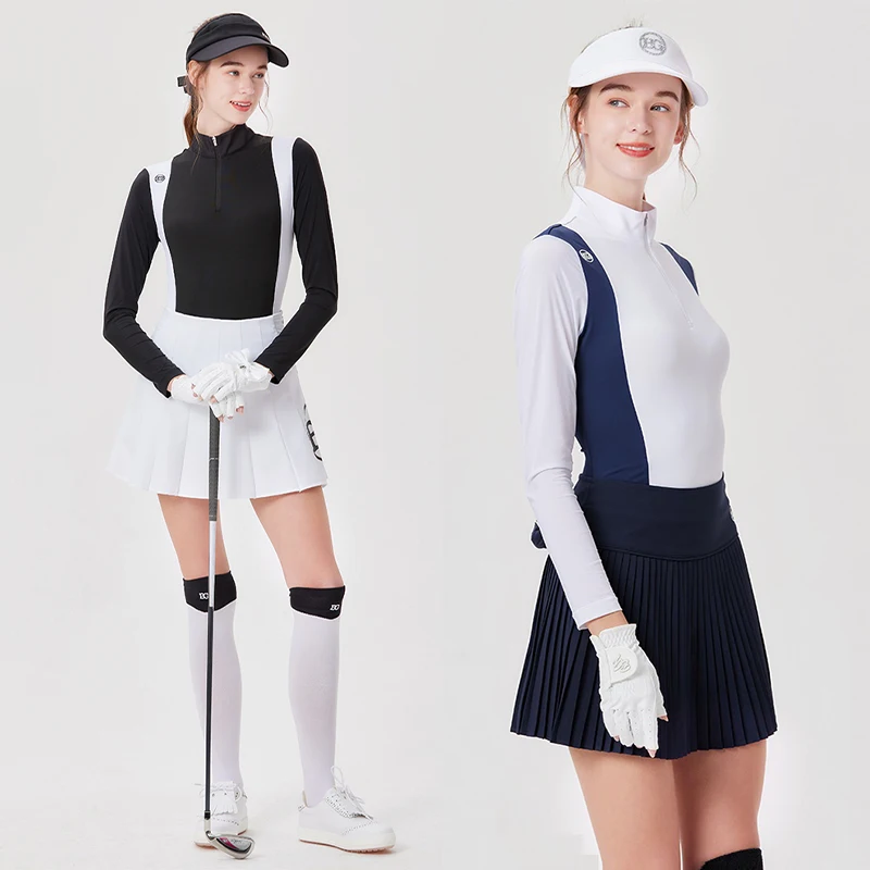 

Blktee Ladies Casual Slim Golf T-shirt Long Sleeved Sunscreen Tops Women's Pleated Golf Skirt Quick-dry Tennis Skorts Sets