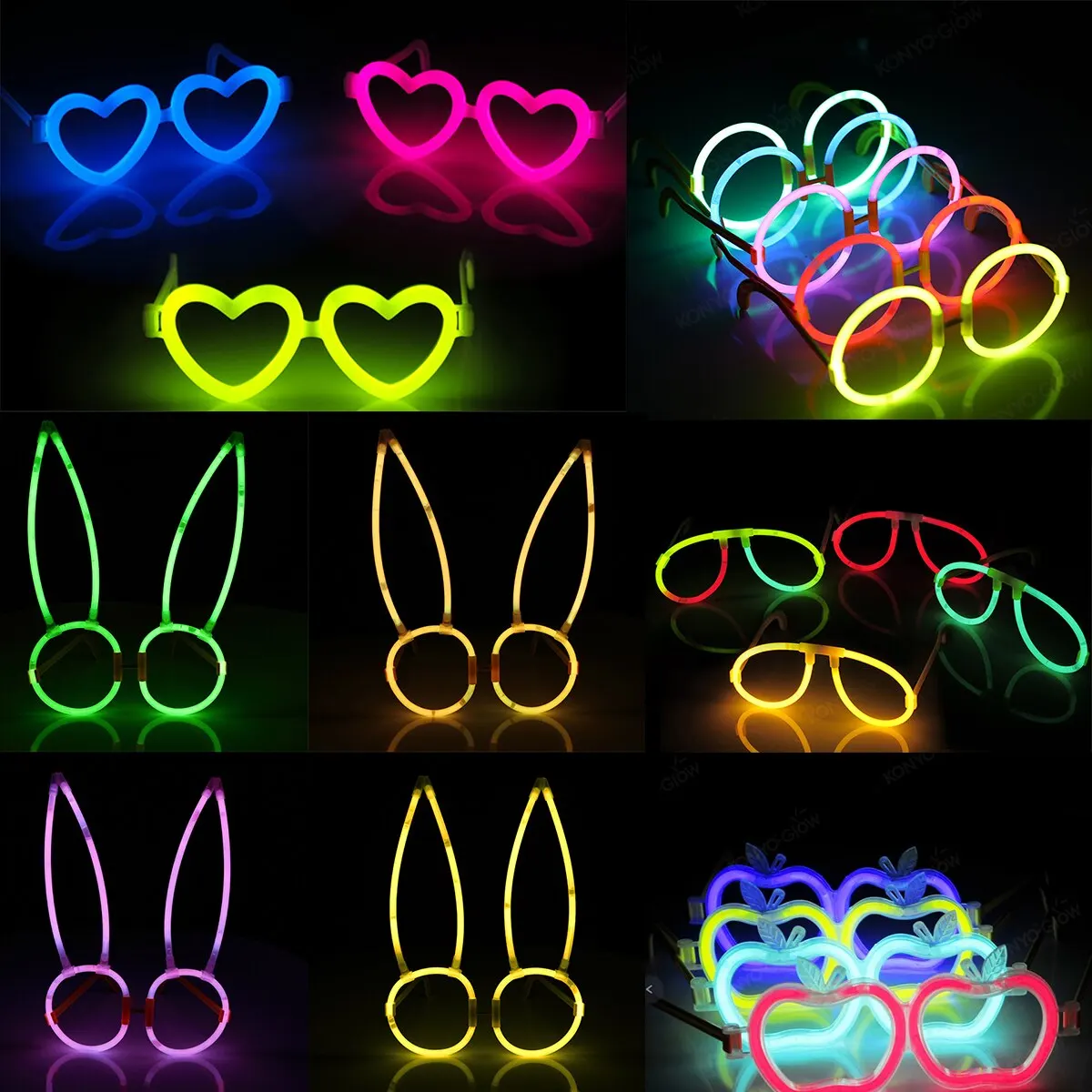 Two Sets Of 10 Glasses Five Different Styles Random Fluorescent Color Love Rabbit Apple Halloween Party Nightclub Glasses Fluorescent Glasses