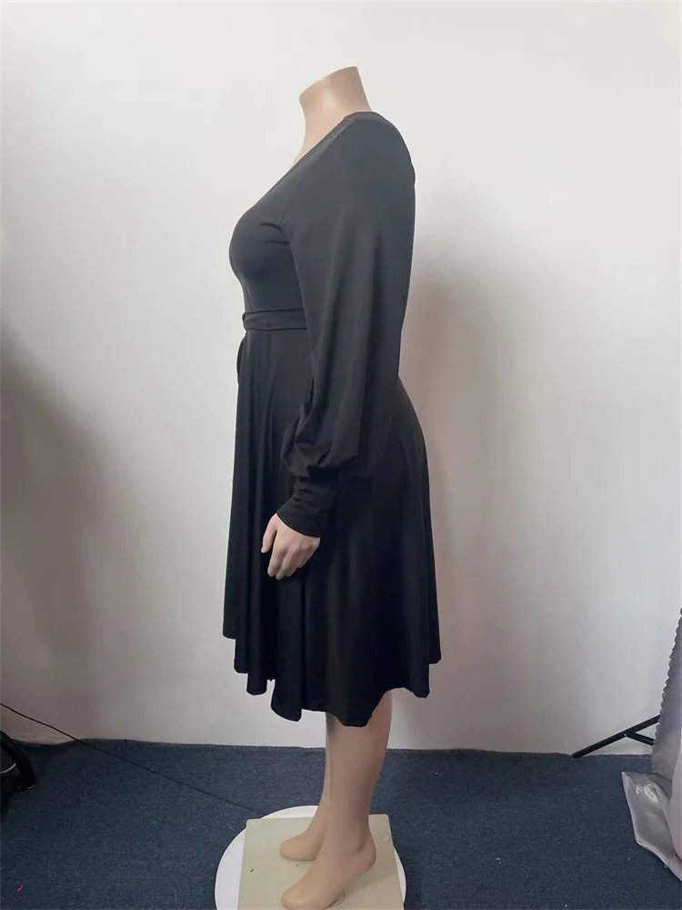 Wmstar Plus Size Dress XL-5XL Women Fall Clothes V Neck Loose Casual Elegant Autumn Hot Sale Maxi Dress Wholesale Dropshipping