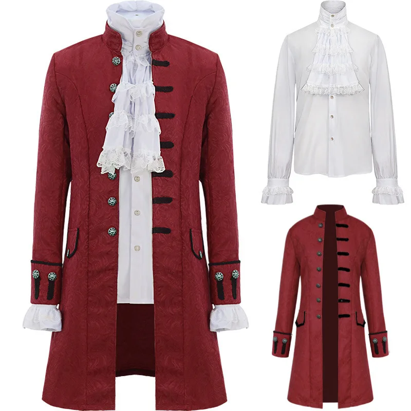 

Men Steampunk Trench Coat and Shirt Set Vintage Prince Overcoat Medieval Renaissance Jacket Victorian Edwardian Cosplay Costume