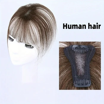 Parrucchino intrecciato a mano per donna Parte superiore della testa Copertura voluminosa Capelli grigi Capelli umani veri Capelli pieni senza cuciture Nessuna traccia