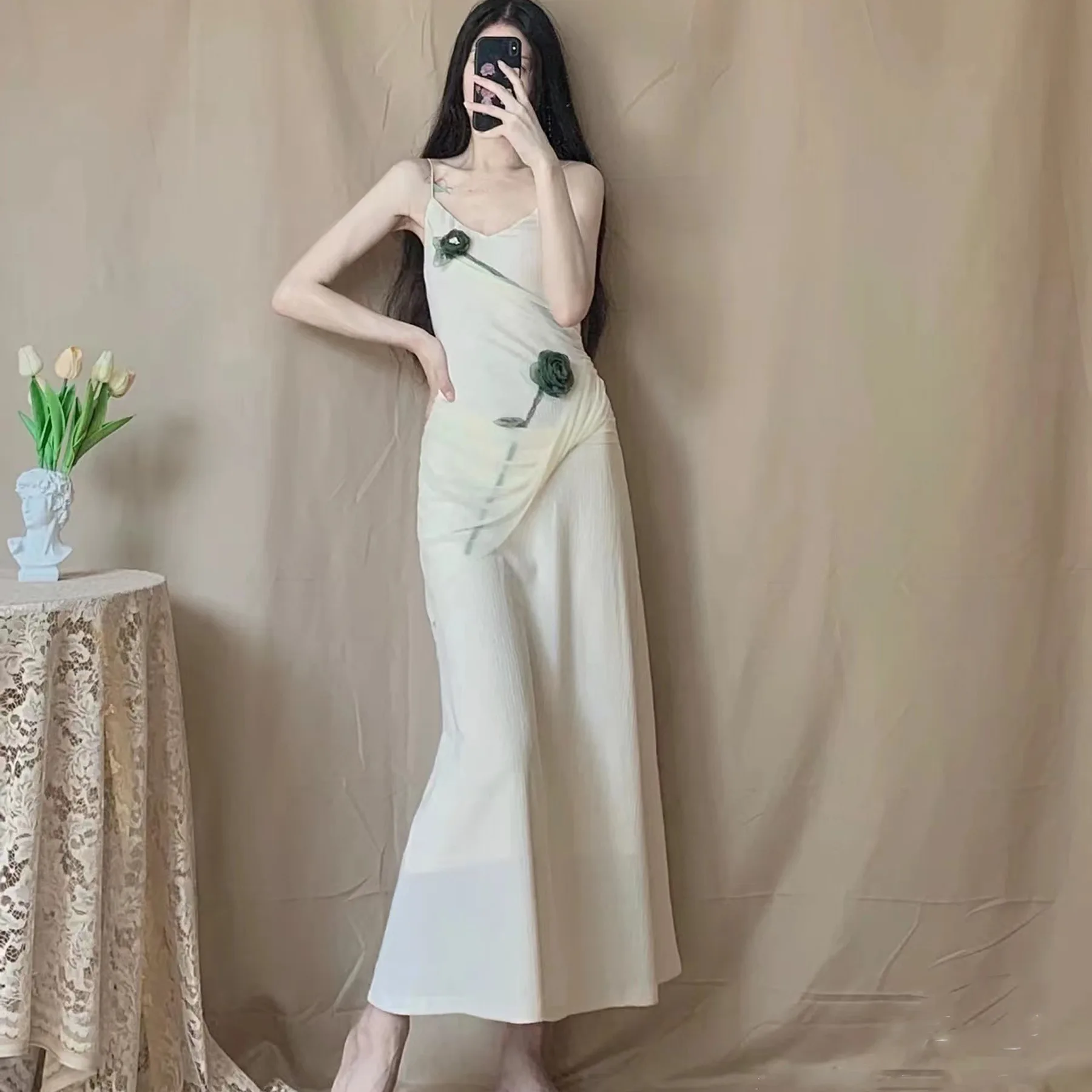

Retro Rattan Print Halter Dress Holiday Dress Girl Elegant Lady White Long Dresses Strap Vestidos De Verano Mujer 2022