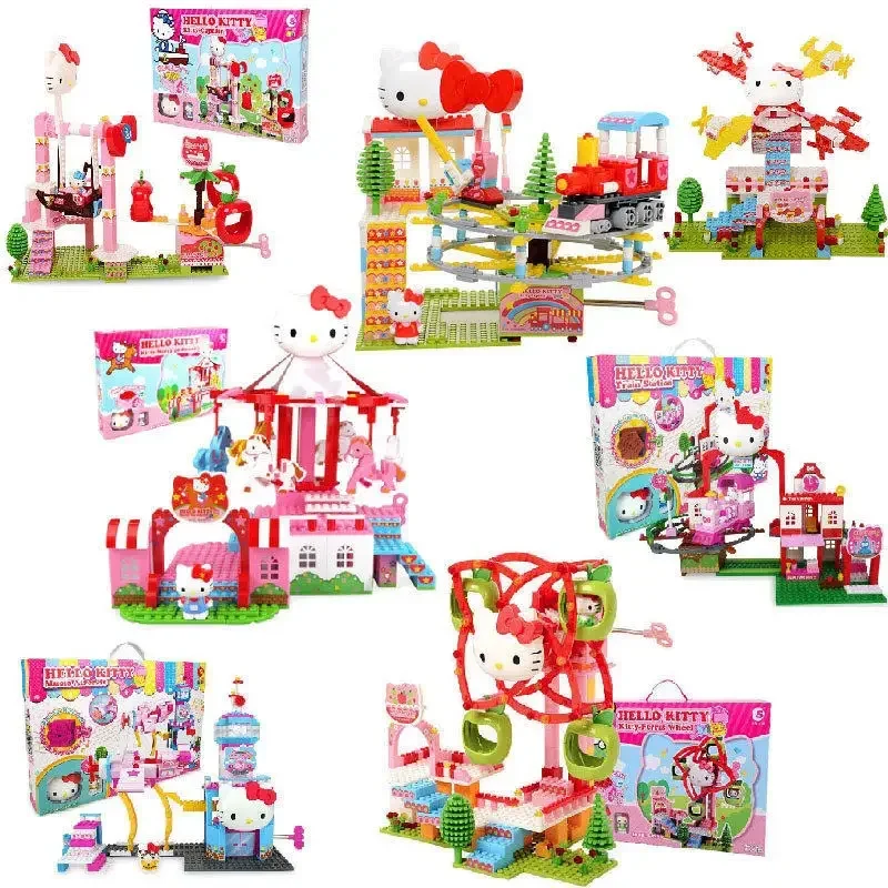 Sanrio Series HelloKitty Music Boxes Playground Ferris Wheel Carousel Pirate Ship Music Box Toys Gifts