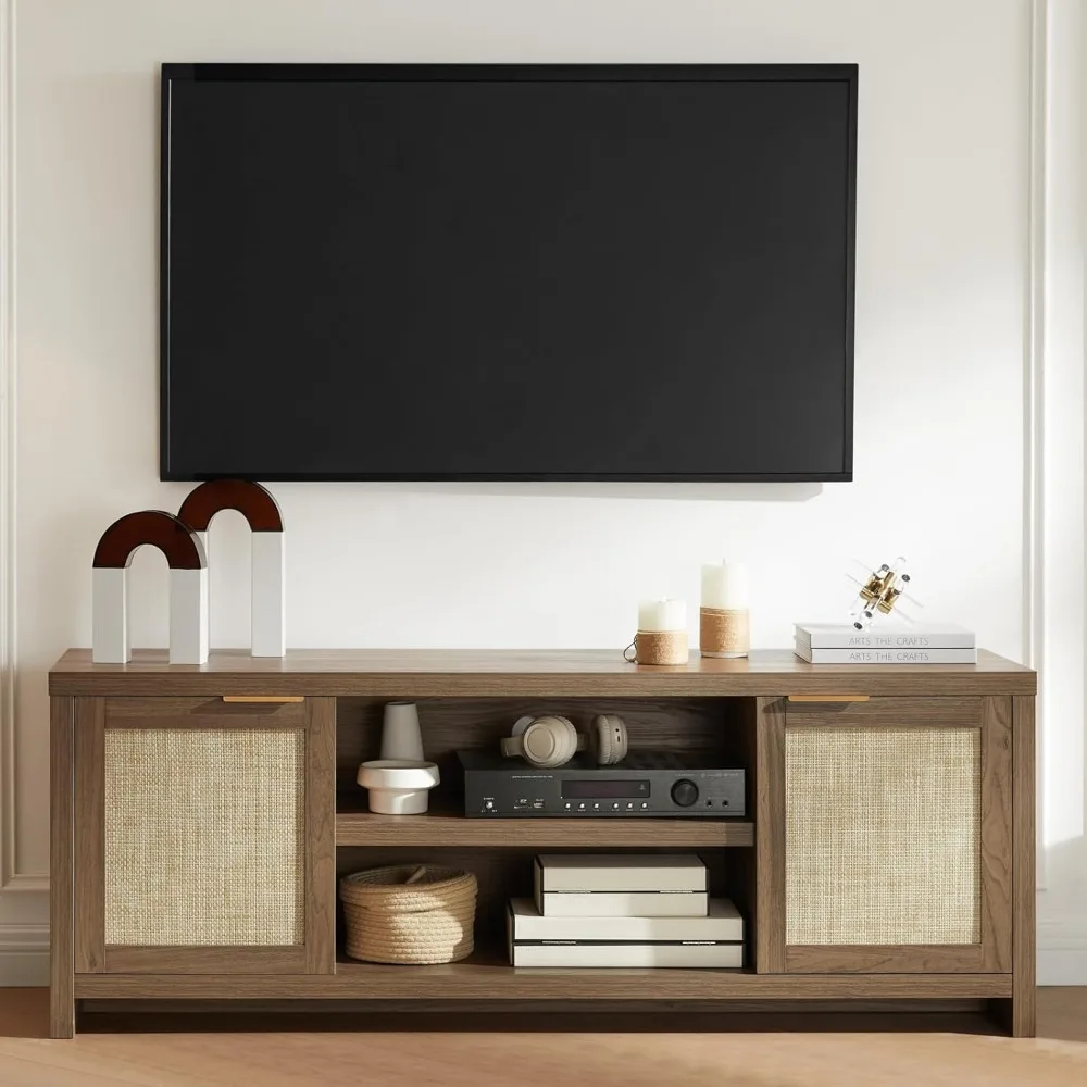 Modern Hampstead TV Stand for Living Room - Entertainment Center for 65 Inch TV with Rattan Doors Cabinet 6
