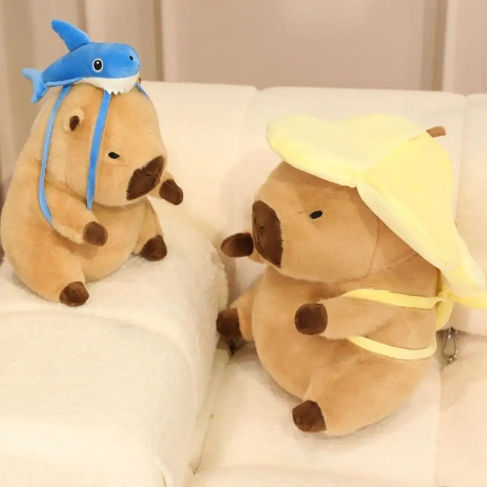 Flower Hat Capybara Plush Toy Doll Animal Soft Simulation Capybara Toy Animal Backpack PP Cotton Stuffed Capybara Doll