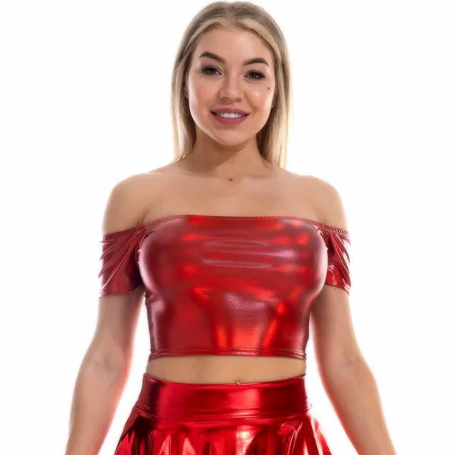 Shiny Laser Metallic Crop Tops and Pleated Mini Skirt 31