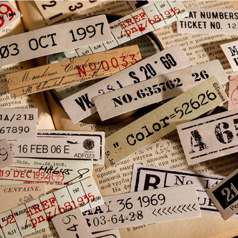 

Vintage Label Bill Text Letter Decorative Long Stickers Retro Text Material Scrapbooking Label Stationery Art Planner Journaling