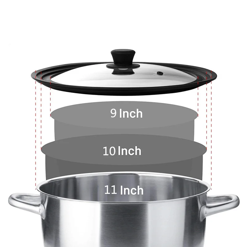 Glass Pot Lid Glass Lid Silicone Pot Lid Wooden Pot Lid Upgrade Universal Round Pot Lid For Pans & Skillets Replacement with Heat Resistant Silicone Rim