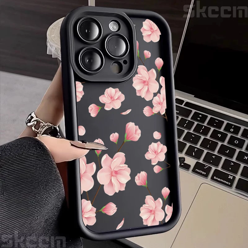 Pink Flower Silicone Shockproof Soft Phone Case Cover