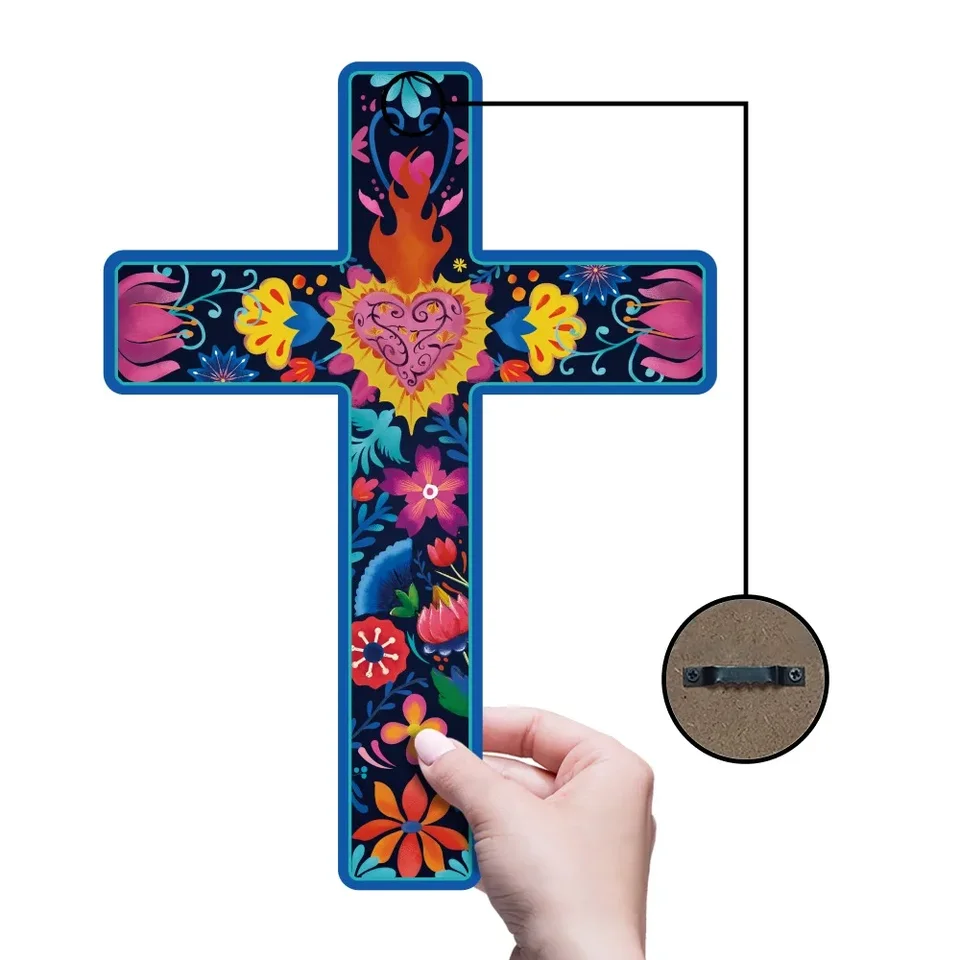 Putuo Decor Wandkreuz Mit Blumenmuster – Bemalt, 40,4x30 Cm, Mexikanischer Stil, Für Zuhause & Kirche