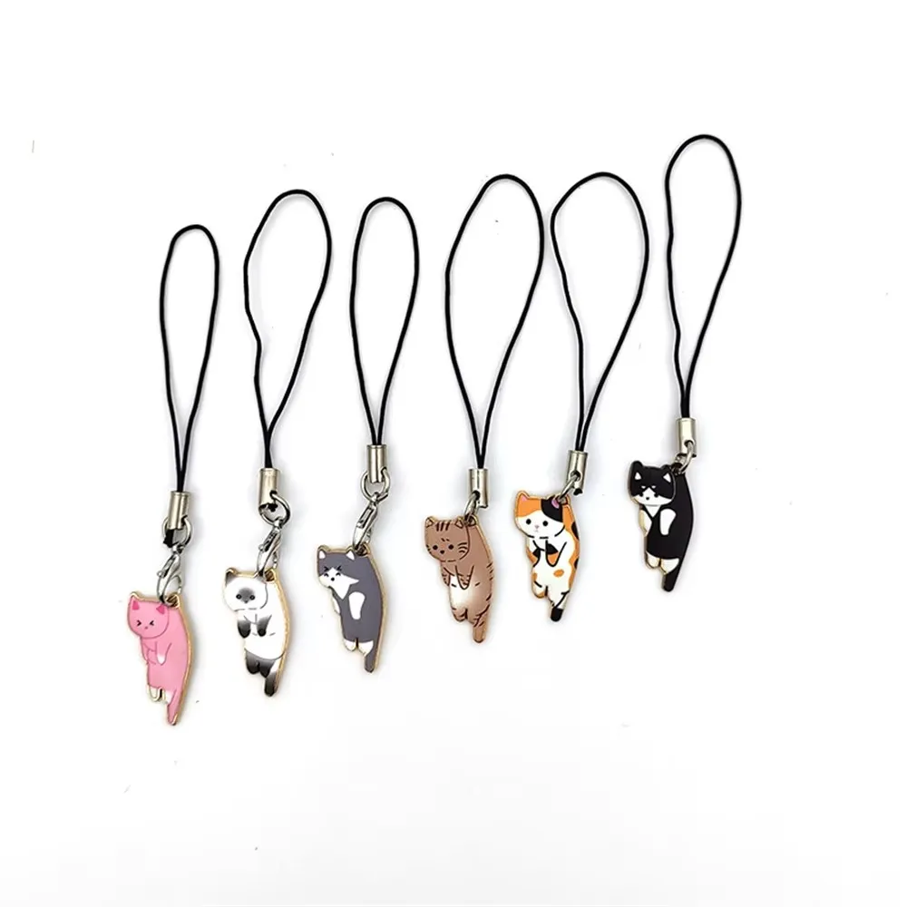귀여운 새끼 고양이 끈 장식 고양이 펜던트 키체인, 휴대폰 케이스 스트랩, 걸이줄, 열쇠고리, 오토바이 키, 자동차 액세서리