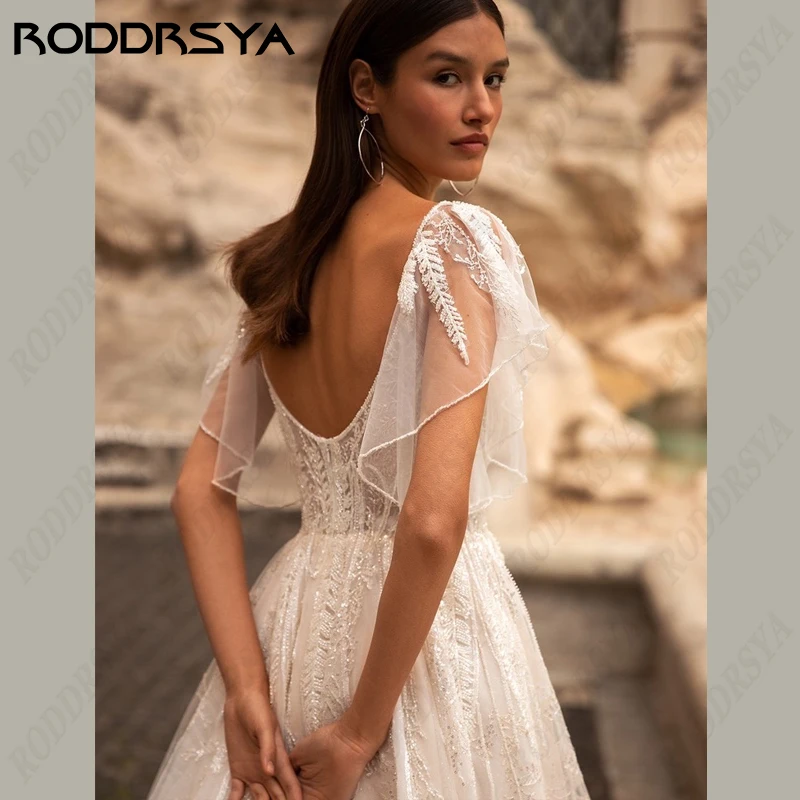 RODDRSYA Applique Lace Wedding Dress Boho Tulle A-line Robe De Soirée Spaghetti Straps Bridal Gown Sleeveles Backless For Women