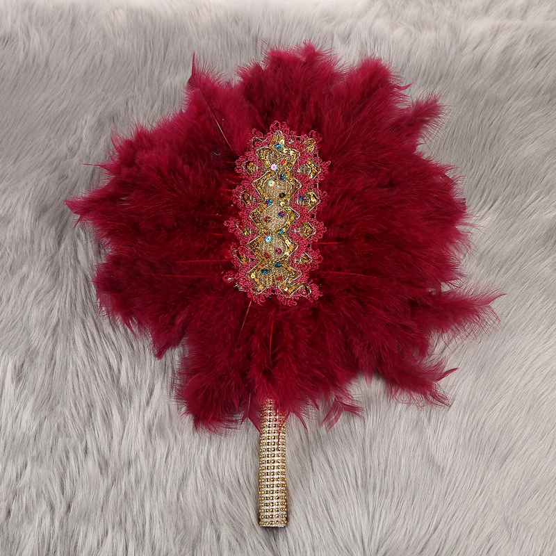 

Bride And Maid Of Honor Beautiful Hand-held Multicolor Gold Large Round Fan Solid Color Available African Wedding Feather Fan