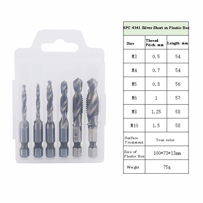 L-FIRST 6pcs Tap Drill Bit Hex Shank Titanium Plated HSS Screw Thread Bit Screw Machine Compound Tap M3 M4 M5 M6 M8 M10 Tools best hand planer Hand Tools