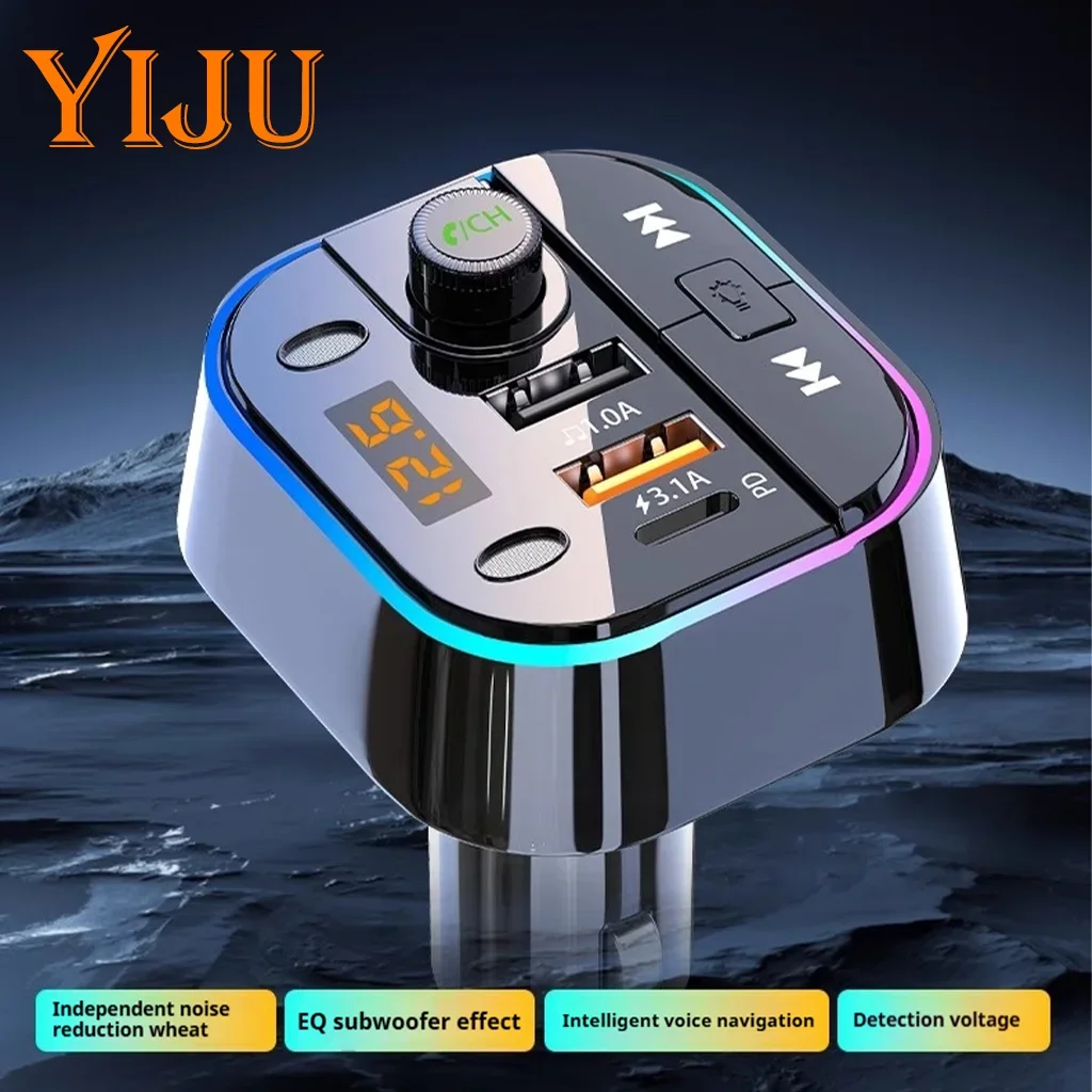 YIJU Car MP3 Player Fm Transmitter Wireless Bluetooth 5.0 Noise Reduction Audio Receiver Car Kit Handfree Dual Usb