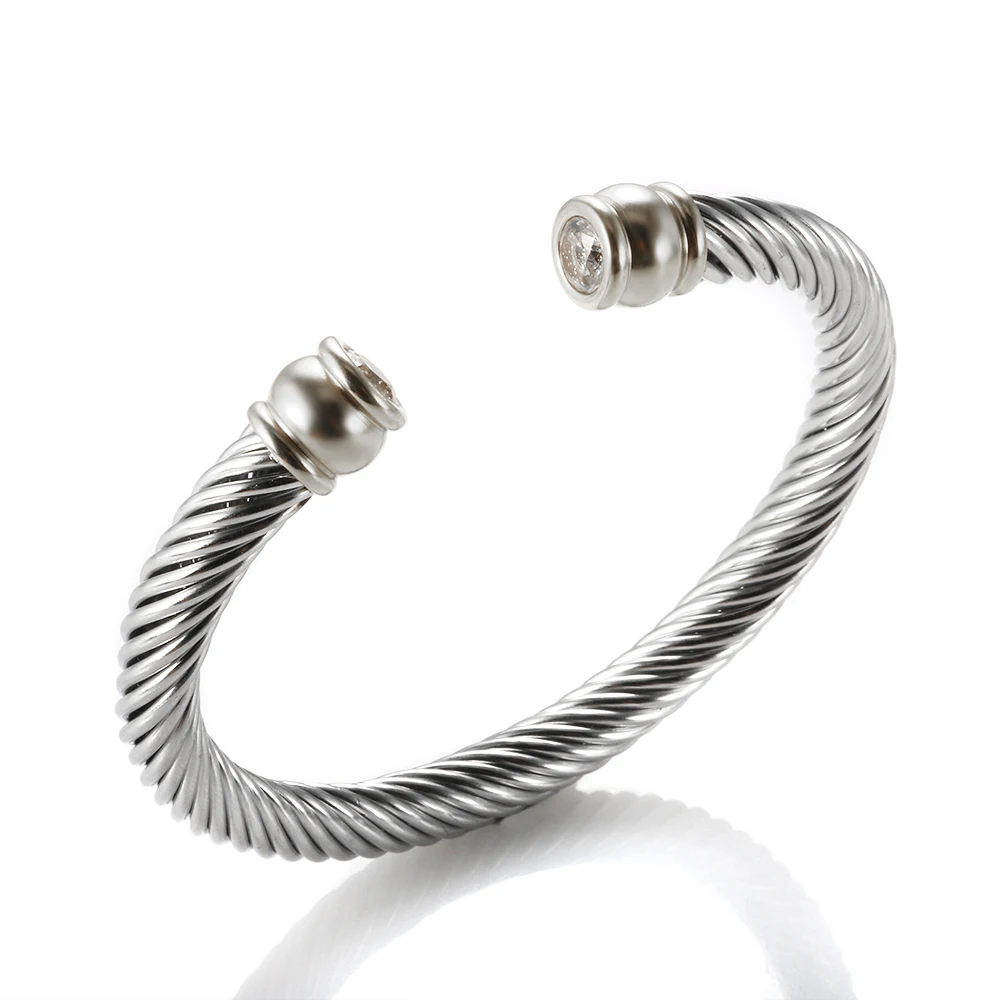 Trendy Luxury Stackable Open Cuff Bangle Cubic Zirconia Interweaving Cable Bracelet for Women Men Stainless Steel Jewelry,bangle bracelet,stainless steel bracelet,zircon bracelet,zirconia bangle