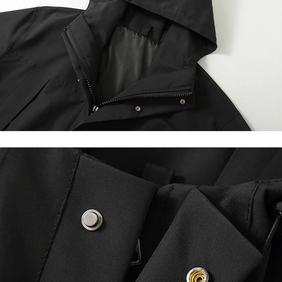 Black Waterproof Windbreak Cargo Jackets Plus Size 12XL Fashion Casual Solid Color Camp Jackets Big Size 12XL Coats Male 5