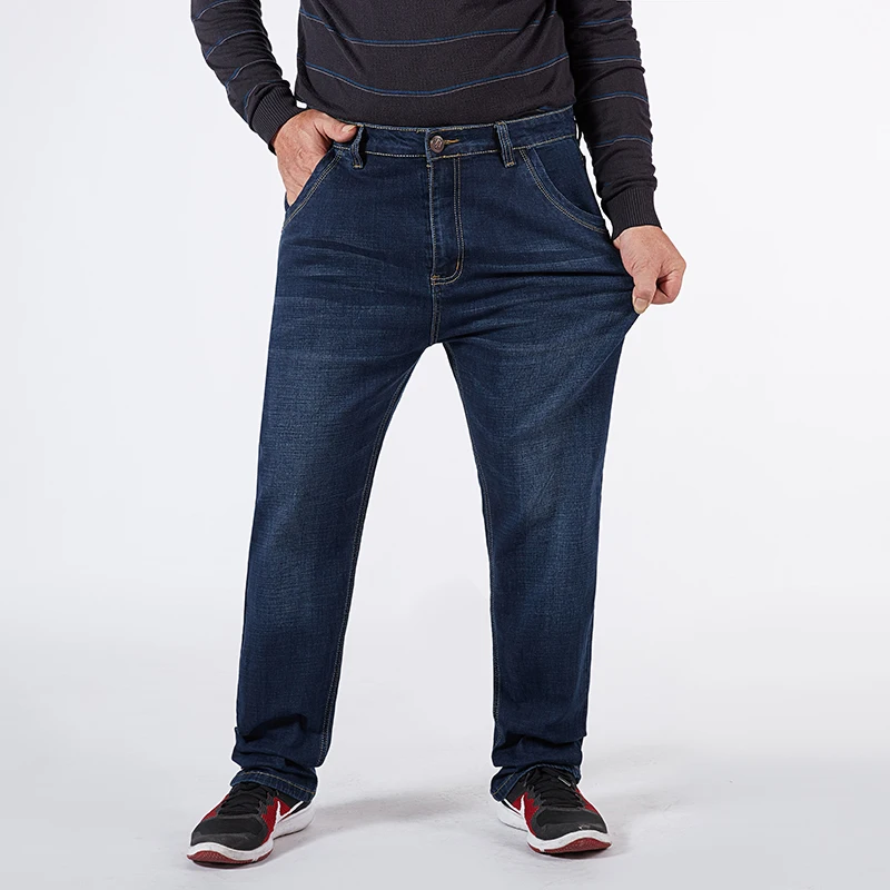 Plus Size 42 44 46 48 50 52 Autumn Winter New Men's Classic Jeans Loose Straight Denim Trousers Stretch Brand Pants Black Blue 4