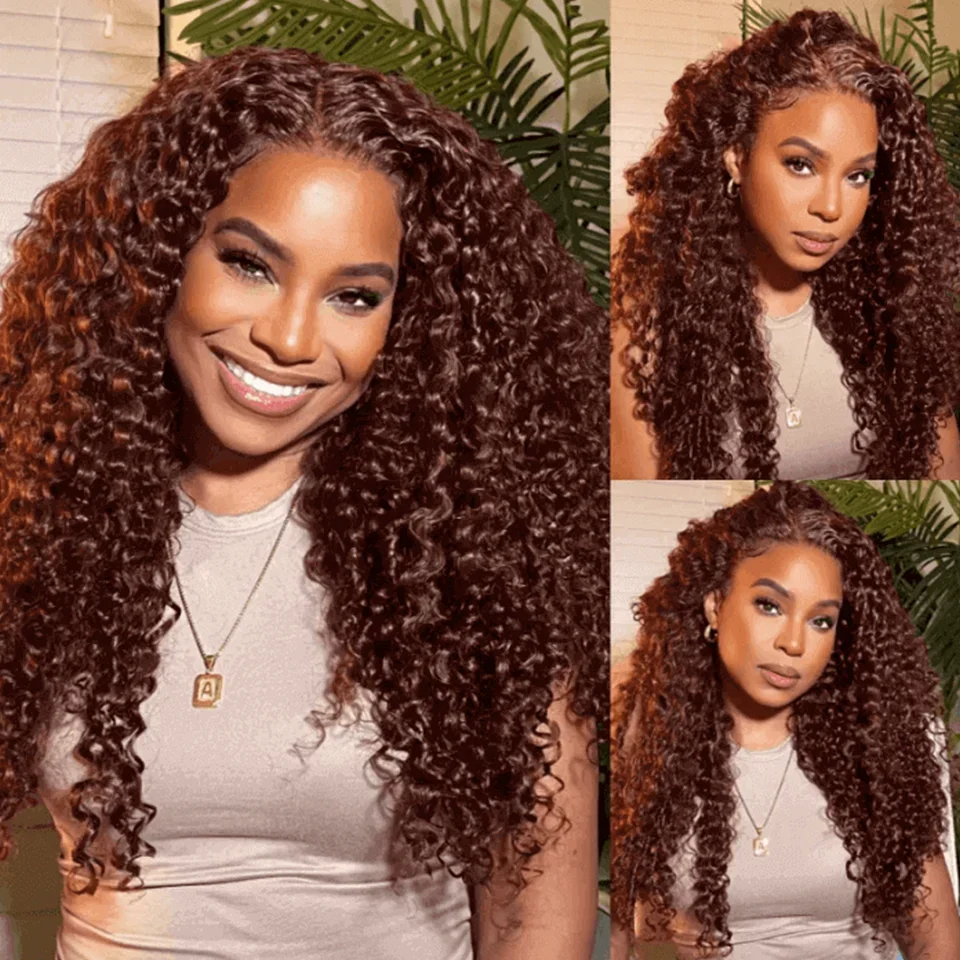 

30 Inch Frontal 13x6 Lace Wigs Reddish Brown Deep Wave Lace Frontal Human Hair Wig Glueless Human Hair Wig Brazilian Pre Plucked