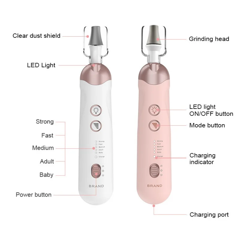 Professional Portable Electric Nail File Set 5 Speeds Hand Foot Care Tool for Calluses Thick Nails Grind Trim Polish Cuticle 6