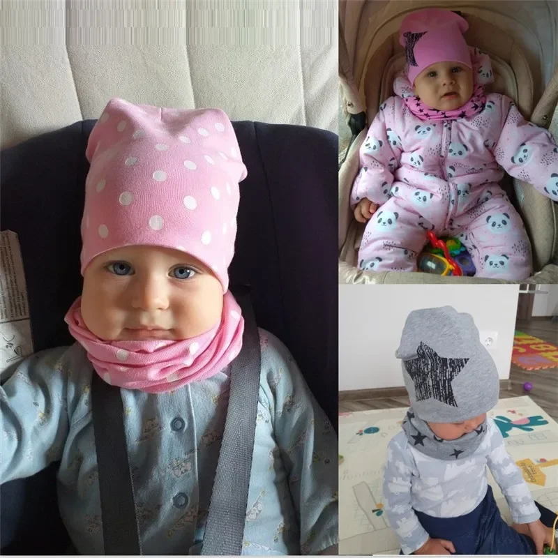 Star Print Cotton Baby Hat Autumn Winter Baby Girls Hat Boys Cap Toddlers Infant Cap Scarf Children Bonnet Hats 2