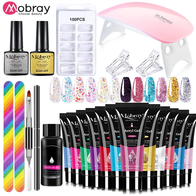 Mobray Nail Extension Gel Kit Soak Off UV Gel Acrylic With Nail Lamp