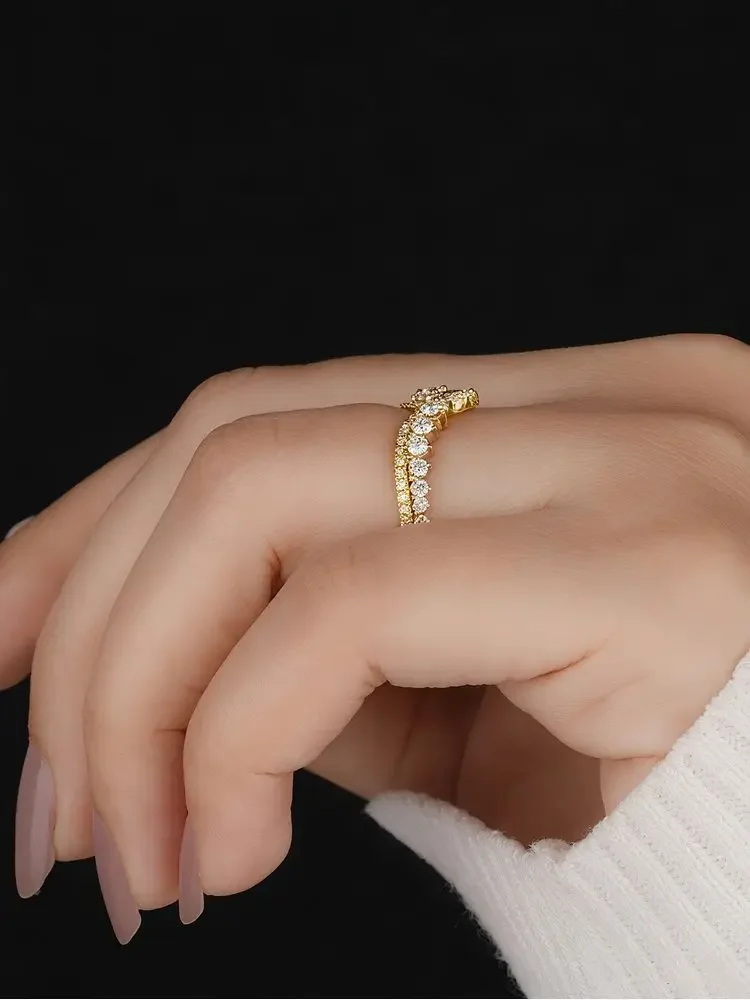 خاتم تاج فضة 925 مطلي باللون الذهبي