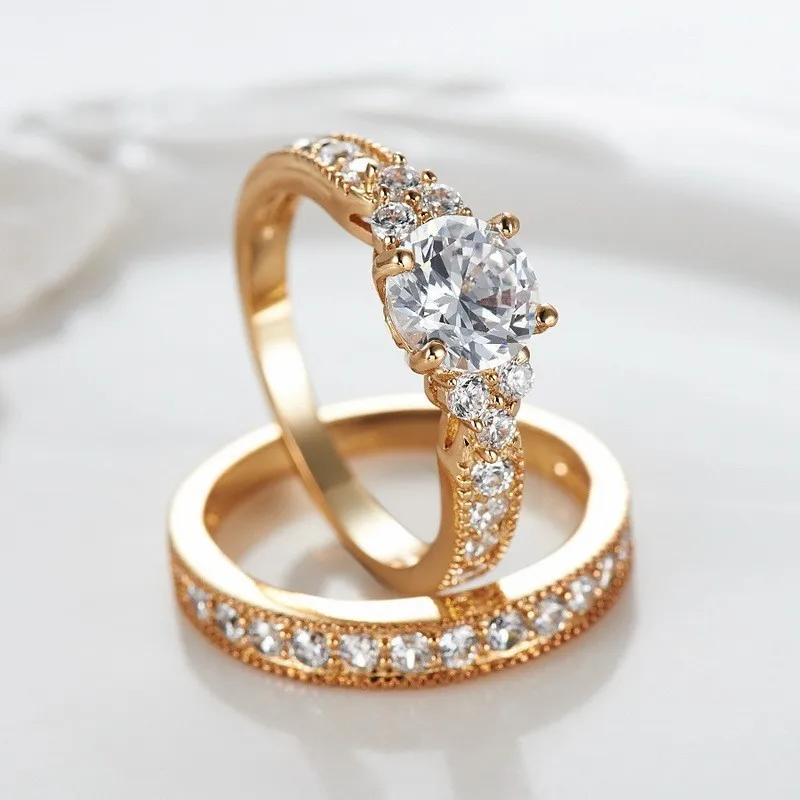LMNZB Real Tibetan Silver Gold Color Rings Set Natural 2.0ct Cubic Zirconia Fashion Accessories Wedding Bands Set Women R045 silver ring,wedding rings,silver rings