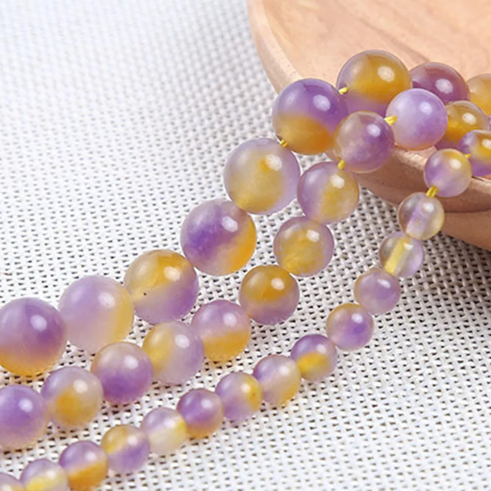 

6-10mm Purple Yellow Natural Watermelon Crystal Jasper Beads for Jewelry Making DIY Necklace Bracelet Women Fashion Chalcedony