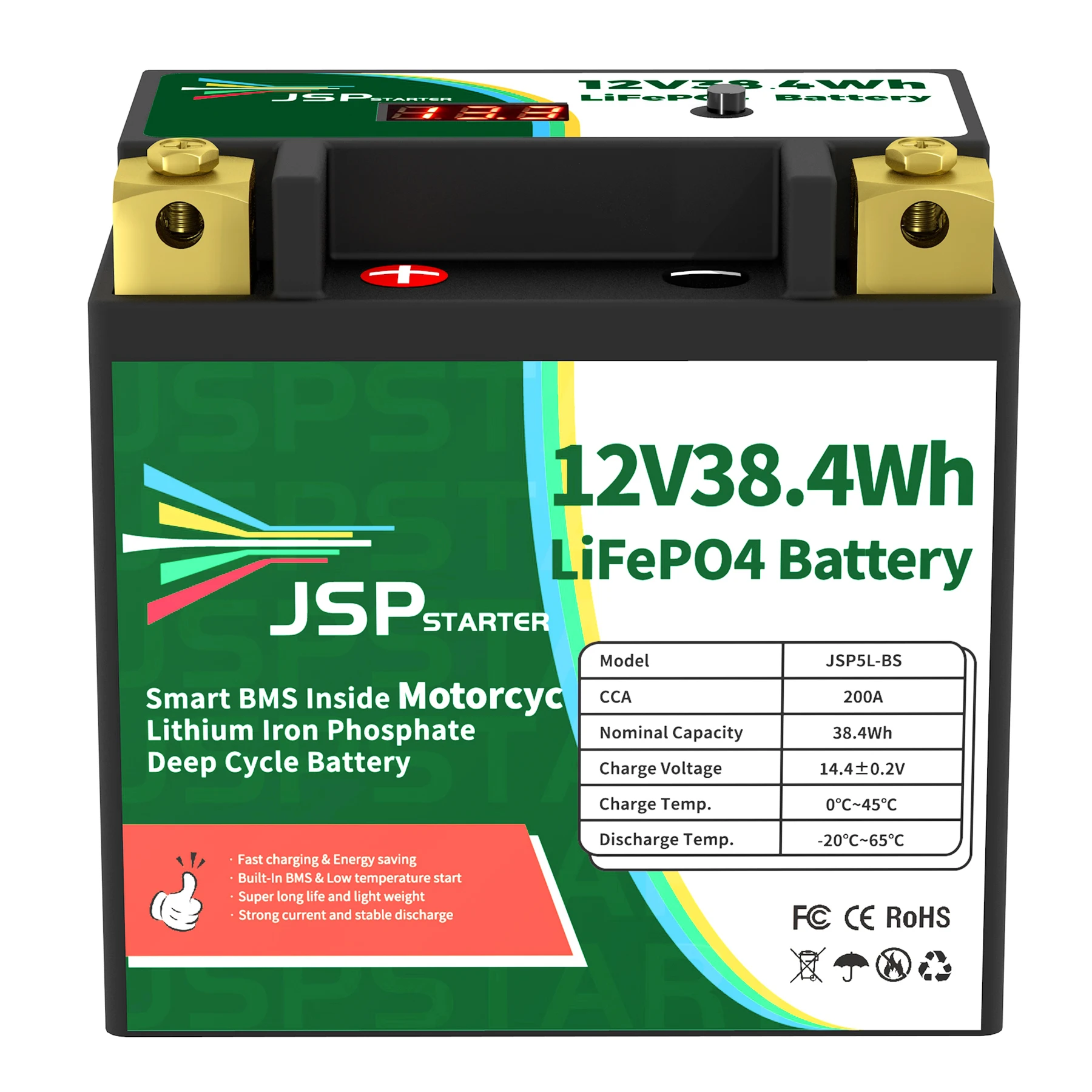 Jsp5L-Bs 12V 38.4Wh Cca 200A Bms Moto Start Batteria 12.8V Litio Ferro Fosfato Scooter Lifepo4 Batterie Ytx5L-Bs Ytx5L
