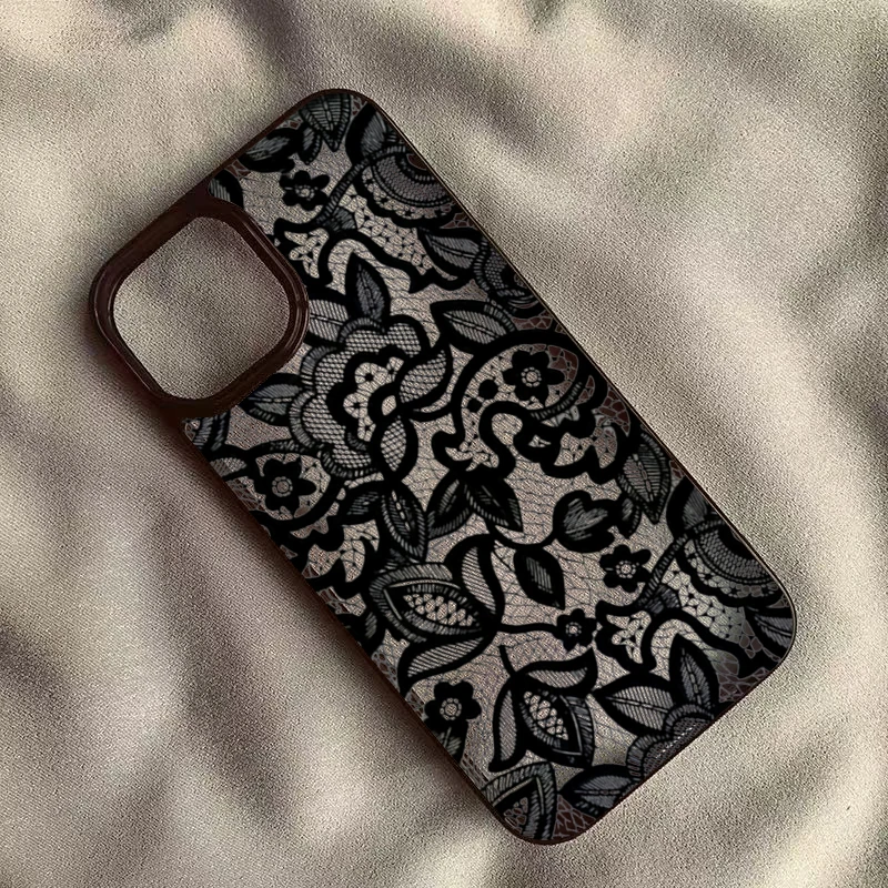 Vintage Luxury Black Lace Phone Case - Elegant Protective Cover