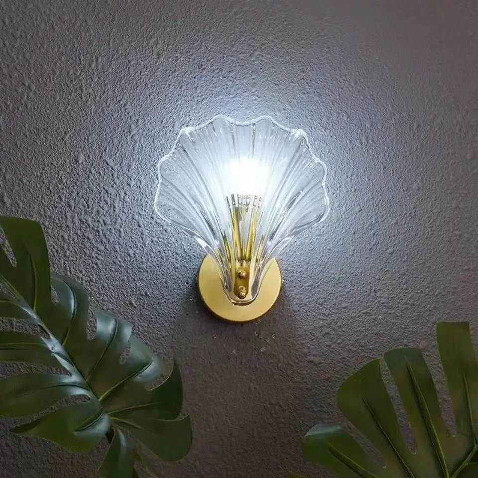 Simple Glass Shell Wall Lamp Bedroom Living Room Corridor Indoor Decoration