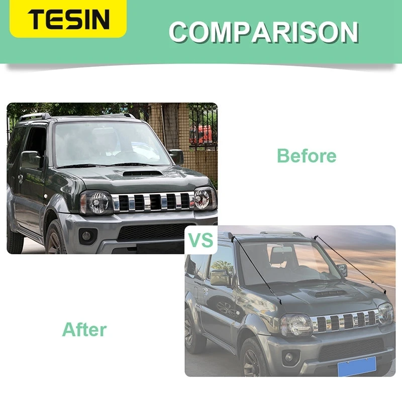 TESIN 자동차 엔진 후드 장애물 제거 로프 림 라이저 보호대 키트, 스즈키 짐니 2007-2011/2012-2017 용 외부 액세서리
