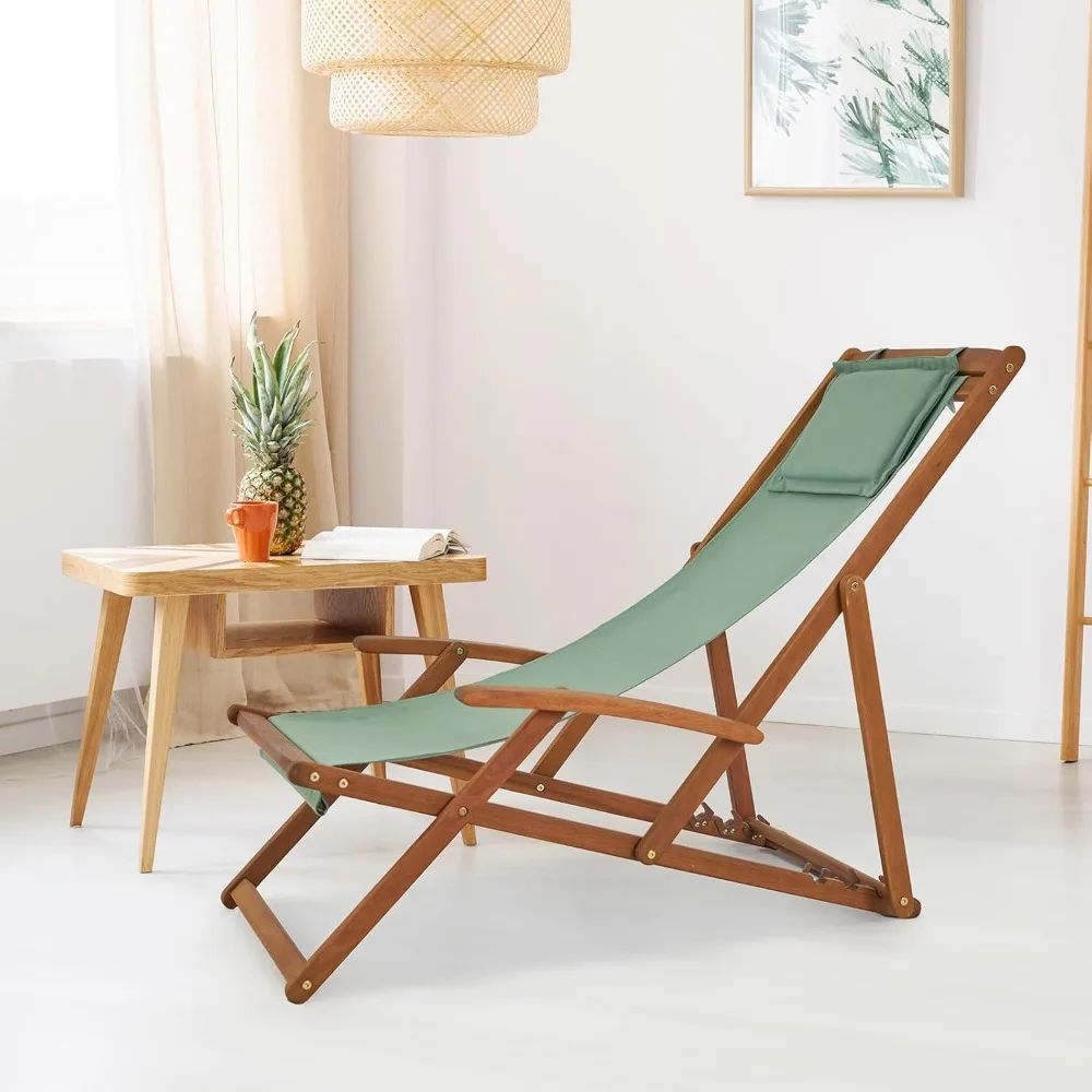 Patio Sling Chairs, Outdoor Adjustable Beach Chair with Armrest & Pillowcase, Portable Folding Patio Lounge Chairs Chair 2