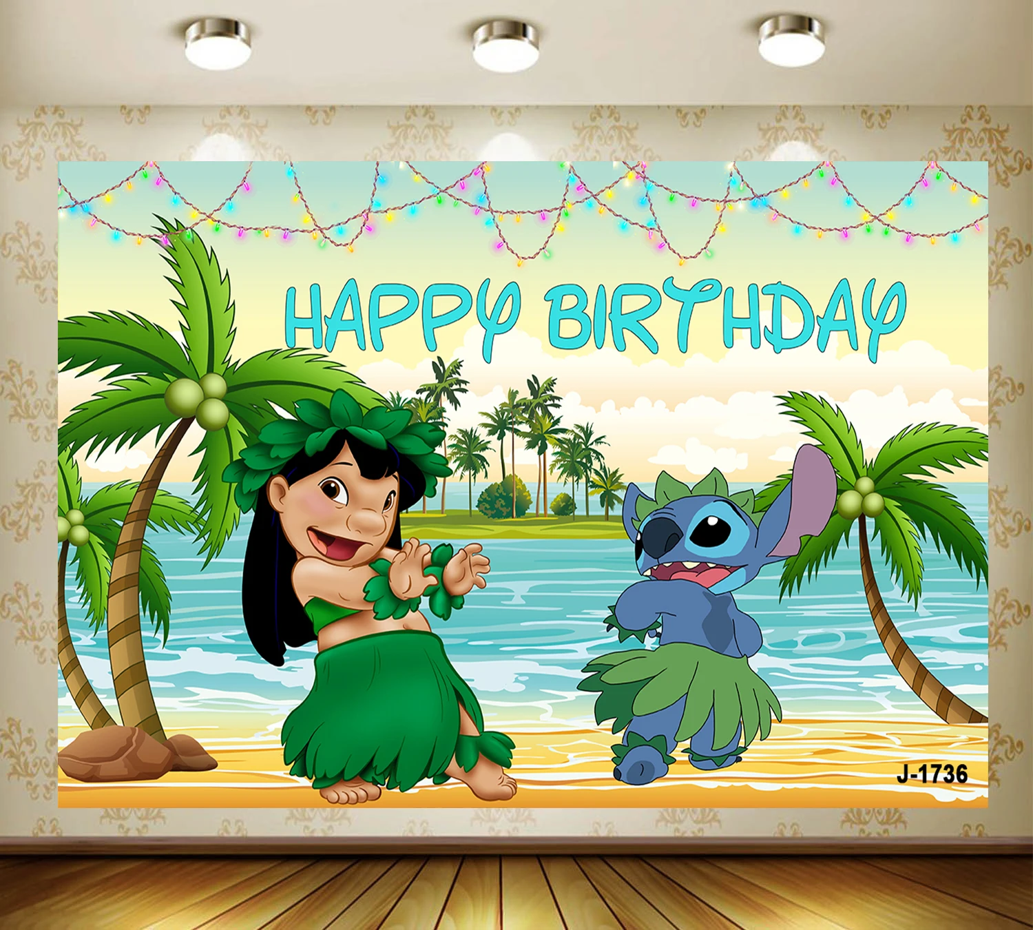 thumbnail image 1 of Cartoon Lilo&Stitch Theme Party Background Summer Girl Boy Birthday Party Decoration Supplie Photography Background Studio Props, 1 of 5
