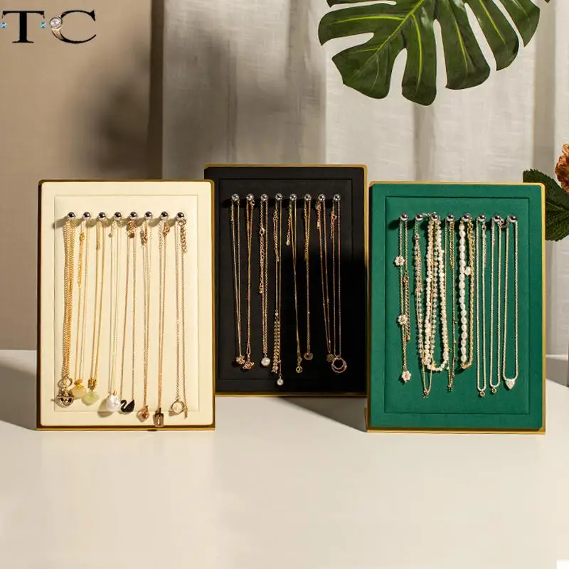 Creative Light Luxury Metal Flannel L-Shaped Necklace Ring Earrings Jewelry Rack Mall Counter Square Jewelry Display Props