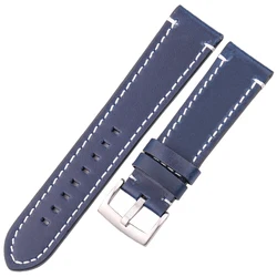 Genuine Leather Watch Strap Belt for Men - Thick Brown and Black Watchbands with Buckle (Blue Silver Buckle)