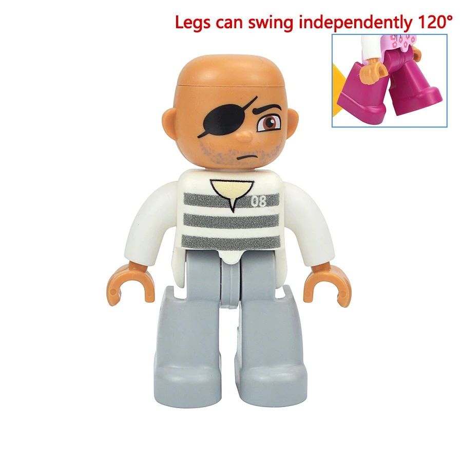 Jumbo Building Block Character Set - Farmer, Pirate, Worker, Doctor & Policeman Figures
