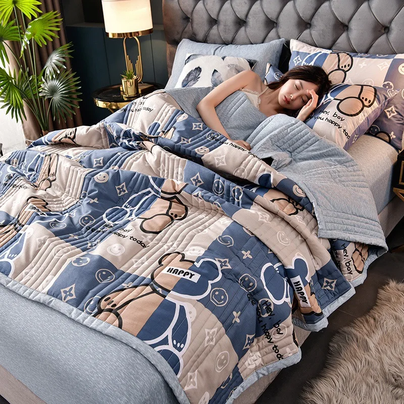 

Cartoon Floral Prined Thin Comforter 200x230cm Summer Quilt for Adult Children Single Double Bed Blanket Cute Soft Bedspread
