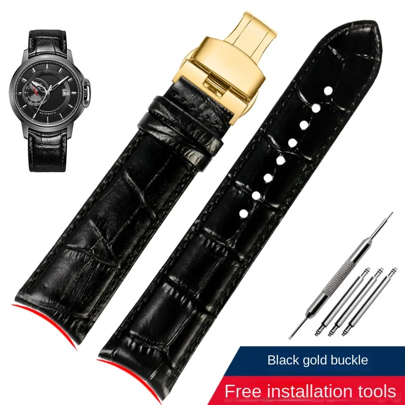 thumbnail image 1 of Correa de reloj de piel de vaca con extremo curvo universal de 20, 21 y 22 mm para Rossini, Tissot, Citizen, Seiko, Jaeger-LeCoultre, correa de reloj para hombre con boca de arco, 1 of 5