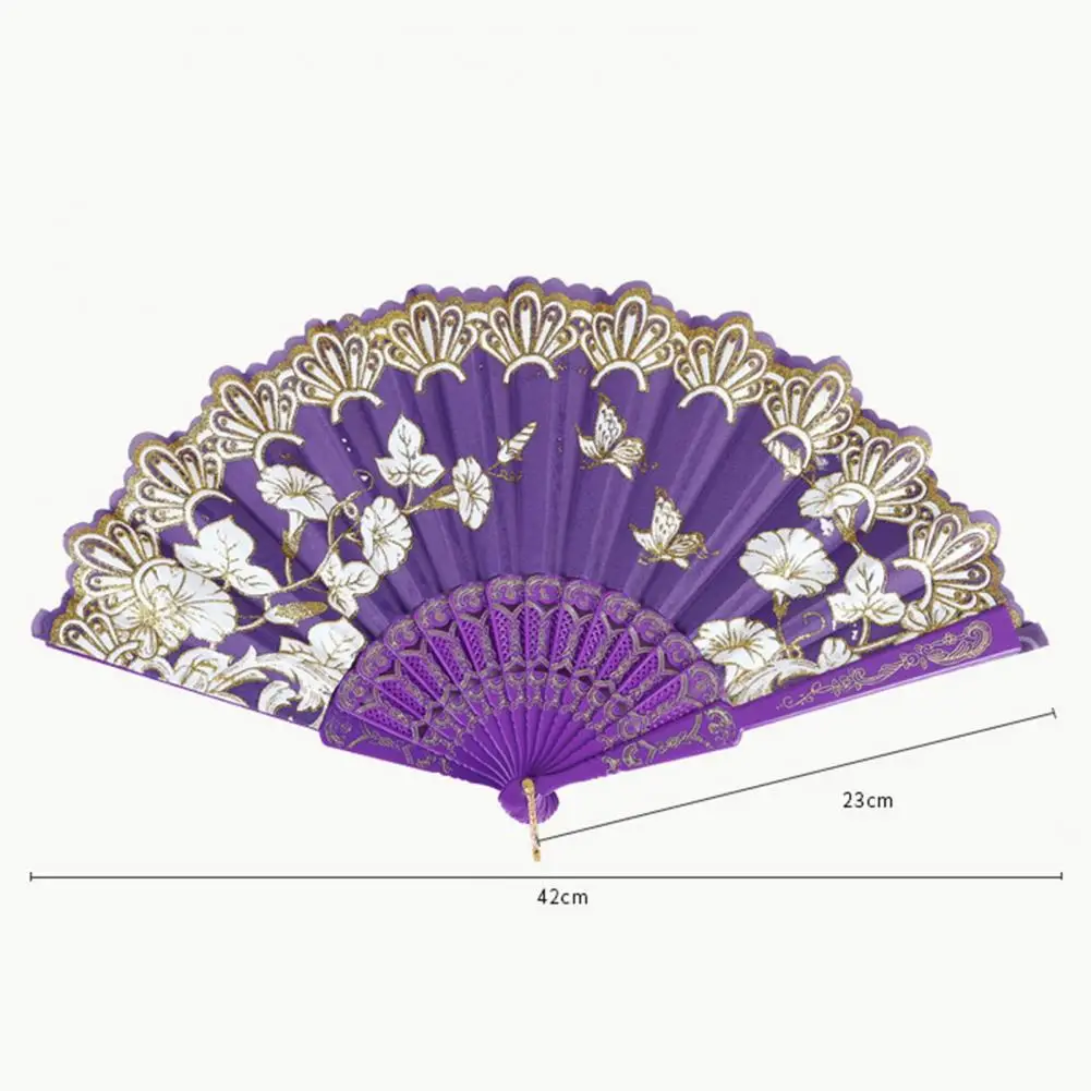 Handheld Fan Vintage Style Bright Color Flower Pattern Cloth Retro Chinese Style Folding Fan Photography Prop