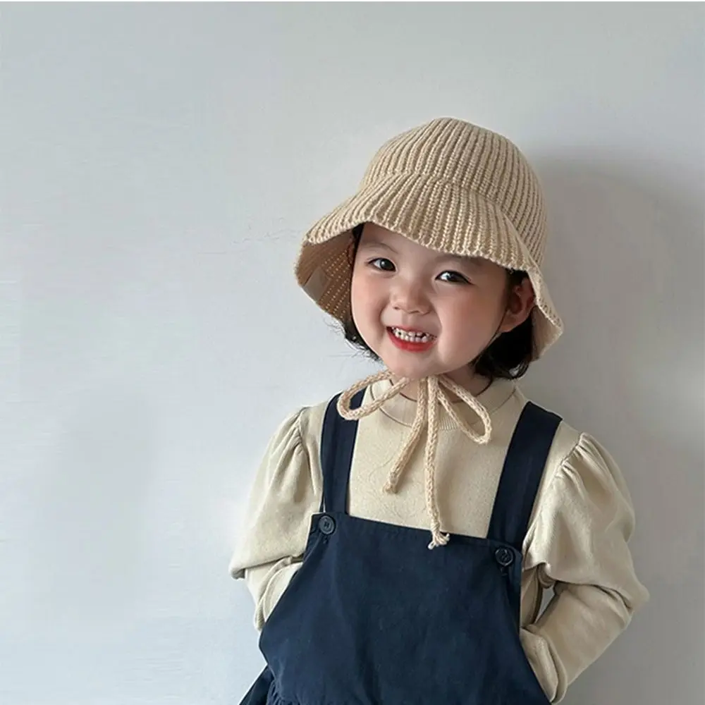 

Панама вязаная однотонная для детей, кепка для младенцев, шапка рыбака на шнуровке, головной убор, Детская уличная шапка от солнца в Корейском стиле