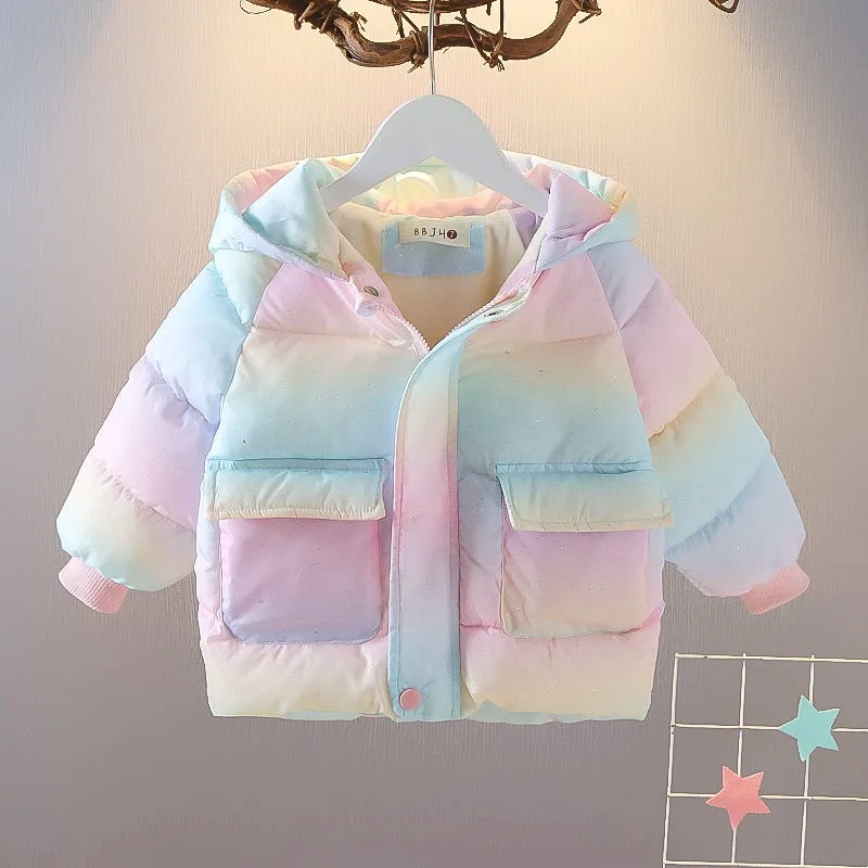 Fashion Colorful Unicorn Jackets For Girls Coat Winter Warm Hooded Parka Snowsuit Cute Wing 2-5 Years Children's Clothing