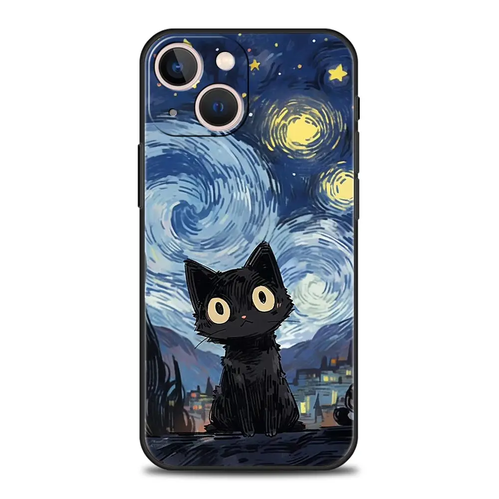 Artistic Black Cat Starry Night Soft TPU Phone Case