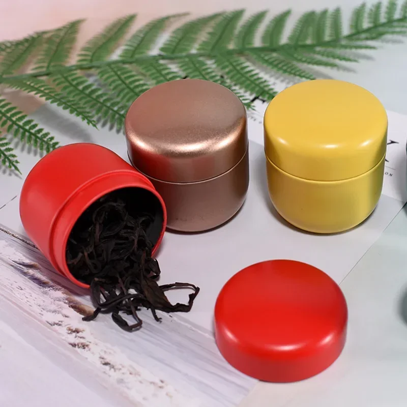 Portable Small Tin Can Business Trip Tinplate Tea Storage Jar Round Sealed Tea Packaging Box Household
