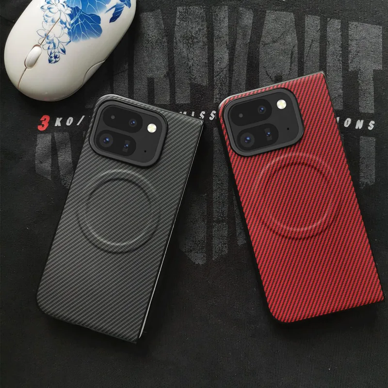Magnetic Leather Carbon Fiber Texture Phone Case with Mag-Safe Wireless Charging Capability