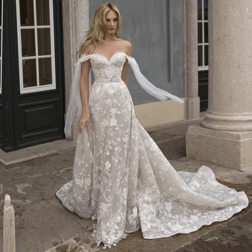 Off The Shoulder Lace Beach Bridal Gown