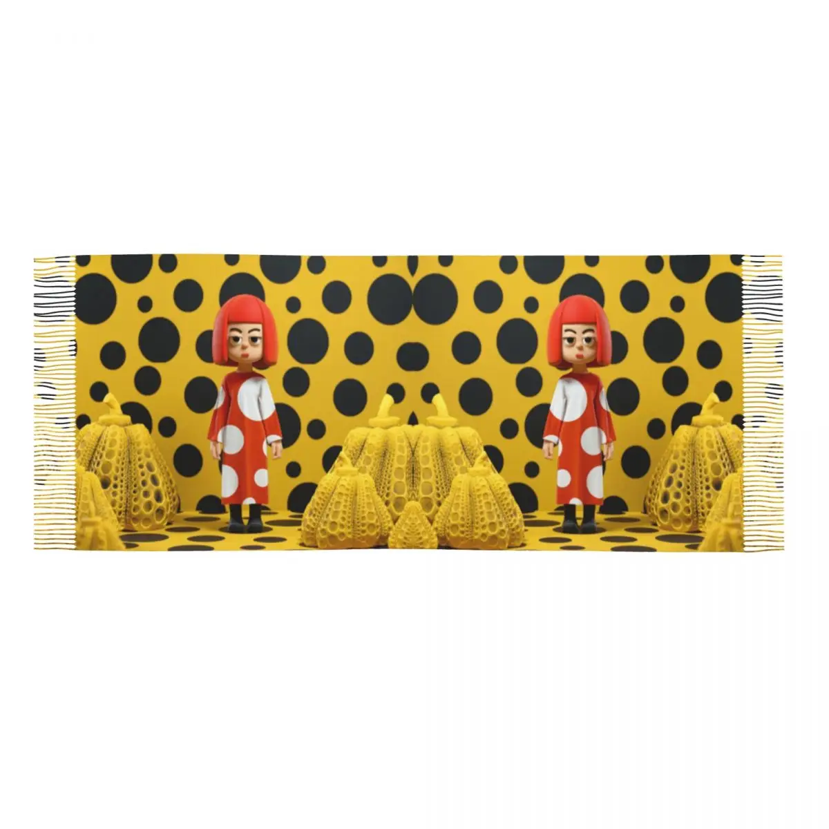 Stylish Yayoi Kusama Polka Tassel Scarf Women Winter Warm Shawls Wraps Lady Pumpkin Scarves 5