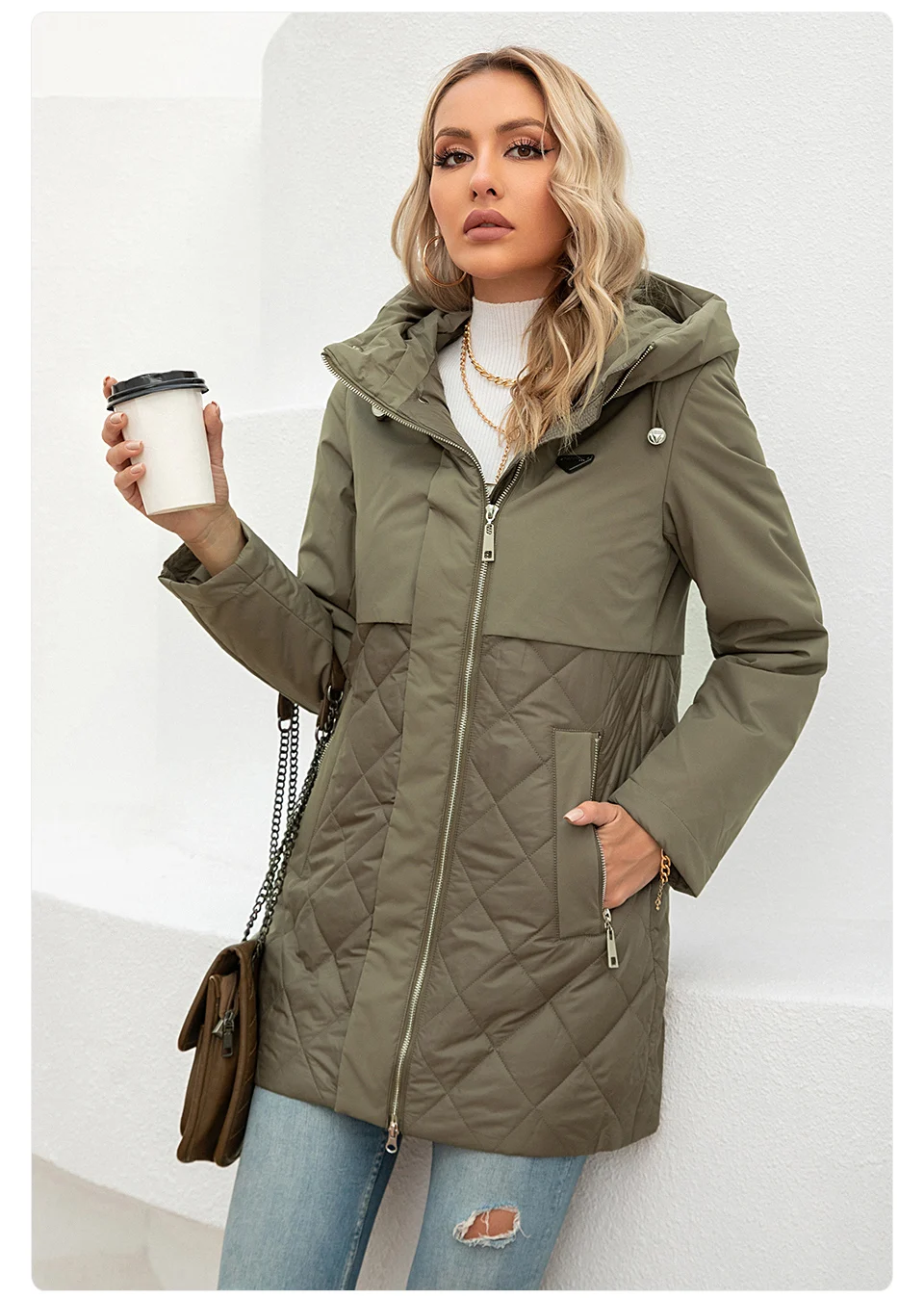 GASMAN New Women Jacket Spring 2023 High-Quality Mid-Length Women Coat Stitching Hooded Design Windproof Casual parkas 8226